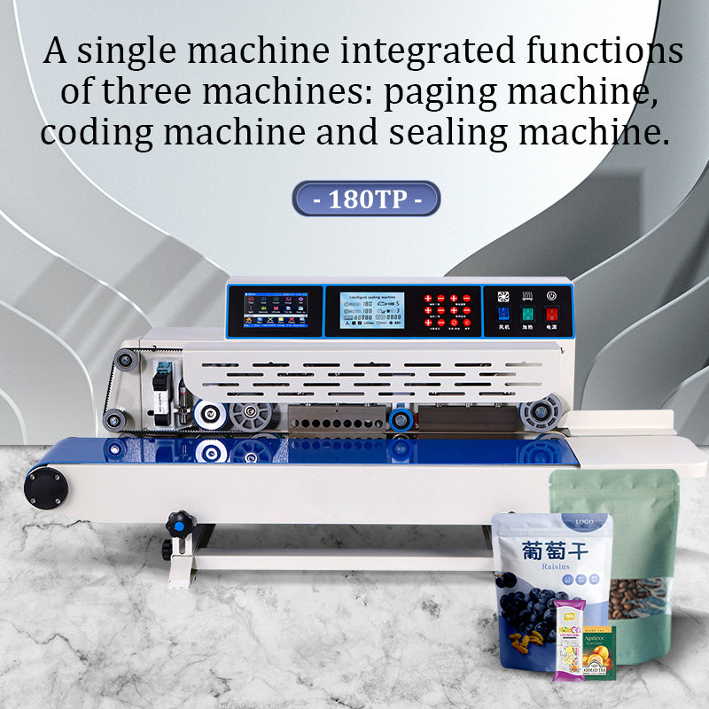 180TP Mini Horizontal Table Continuous Sealing Machine Plastic Bag Band Sealers with Inkjet Coding